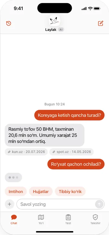 Laylak ilovasi, Chat ekrani